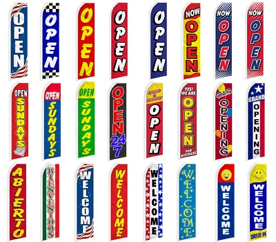 Welcome Advertising Feather Flag Swooper Flutter Banner Super Flag Open 24/7 - Image 1 of 3