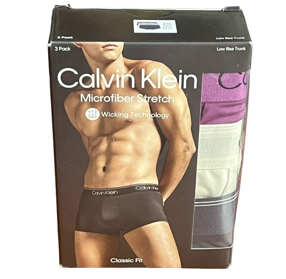 CK 3-Pack Microfiber Stretch Low-Rise Trunks - XL (40-42) - Black Body with Amet