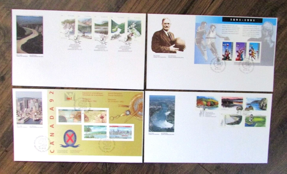 1991-92 Canada 4 asst FDCs Nature * James Naismith * World Philatelic Exhibition - Image 1 of 1