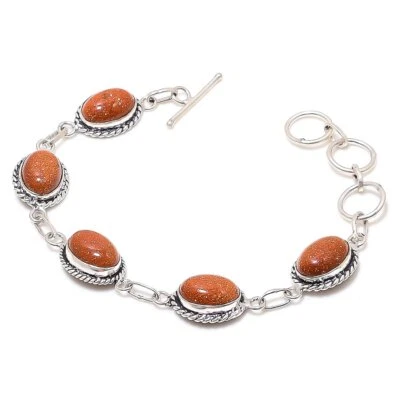 Red Sunstone Gemstone 925 Sterling Silver Bracelet 7-8" I354 - Image 1 of 4