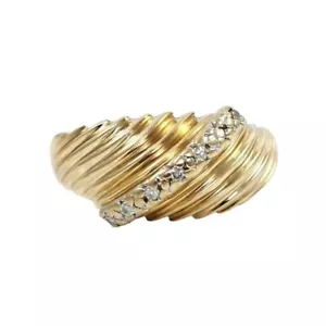 Massiver 14K Gelbgold natürlicher Diamant diagonal gerippt strukturierter Ring Größe 6,5 - Bild 1 von 7