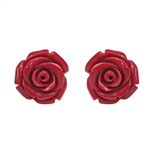 Pendientes de plata .925 rosa roja tallada en flor bonitos - Imagen 1 de 8