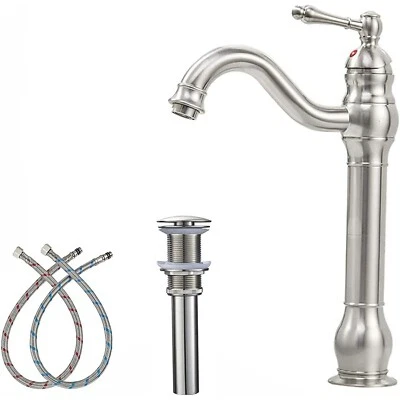 CHICZAM Bathroom Sink Faucet Single Handle Waterfall Vessel Basin Faucet Brushed Nickel