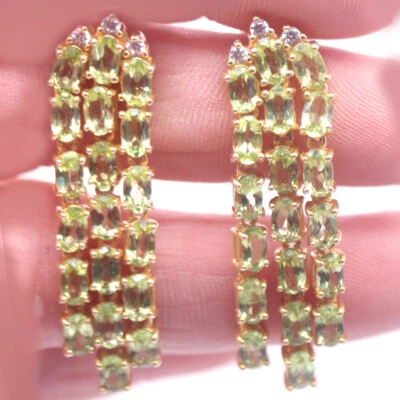 Unheated Gemstone Green Peridot & Cubic Zirconia Earrings 925 Sterling Silver - Image 1 of 4