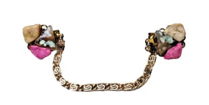 Vintage Gold Tone Sweater/Scarf Clip Stones Rocks Chain Unique - Picture 1 of 9