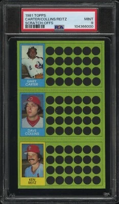 PSA 9 MINT 1981 TOPPS SCRATCH-OFFS GARY CARTER / COLLINS / REITZ 65600 B286 - Image 1 of 2