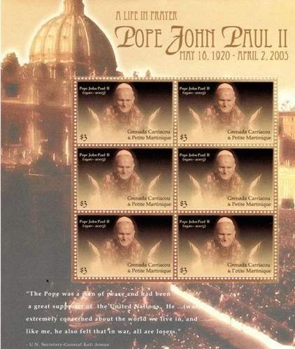 Granadinas 2005 - Papa Juan Pablo II - Hoja de 6 estampillas - Scott #2610 - MNH Foto 1 de 1