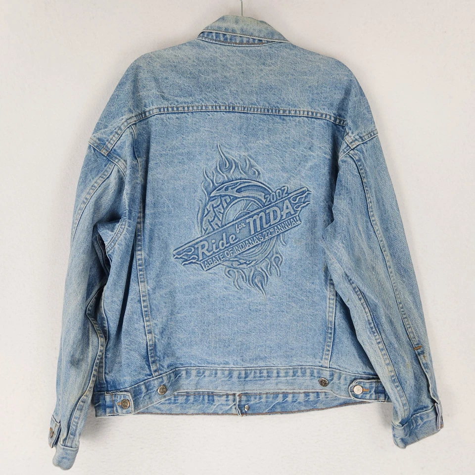 Chaqueta De Colección Para Hombre XL Azul Denim Paseo Para MDA 2002 Motocicleta Camionero en Relieve Foto 1 de 4