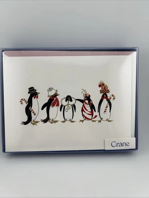 Crane & Co. Hand Engraved Christmas Greeting 10 Cards & Envelopes Foil Penguins - Image 1 of 4