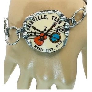 Music City Usa Nashville Tennessee Artisan Bracelet in Silver-Blend Metalwork - Picture 1 of 12