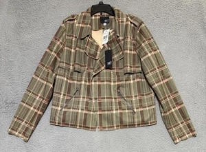 NEW Kut From The Kloth Faux Suede Jacket Size XL Plaid Open Front Zip Pockets - Picture 1 of 7