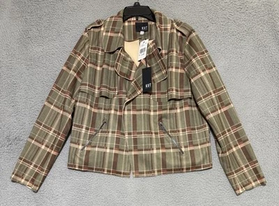 NEW Kut From The Kloth Faux Suede Jacket Size XL Plaid Open Front Zip Pockets - Image 1 of 4
