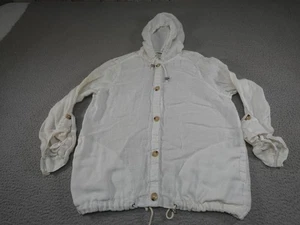 Liz Claiborne Linen Jacket Womens Large White Beach Summer Hooded Button Front - Picture 1 of 16