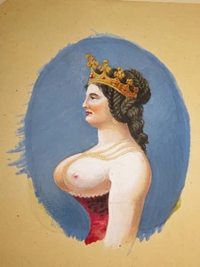 Ecole FRANCAISE XIX DESSIN AQUARELLE FEMME PROFIL EROTIQUE SEINS NEO MEDIEVAL - Imagen 1 de 4