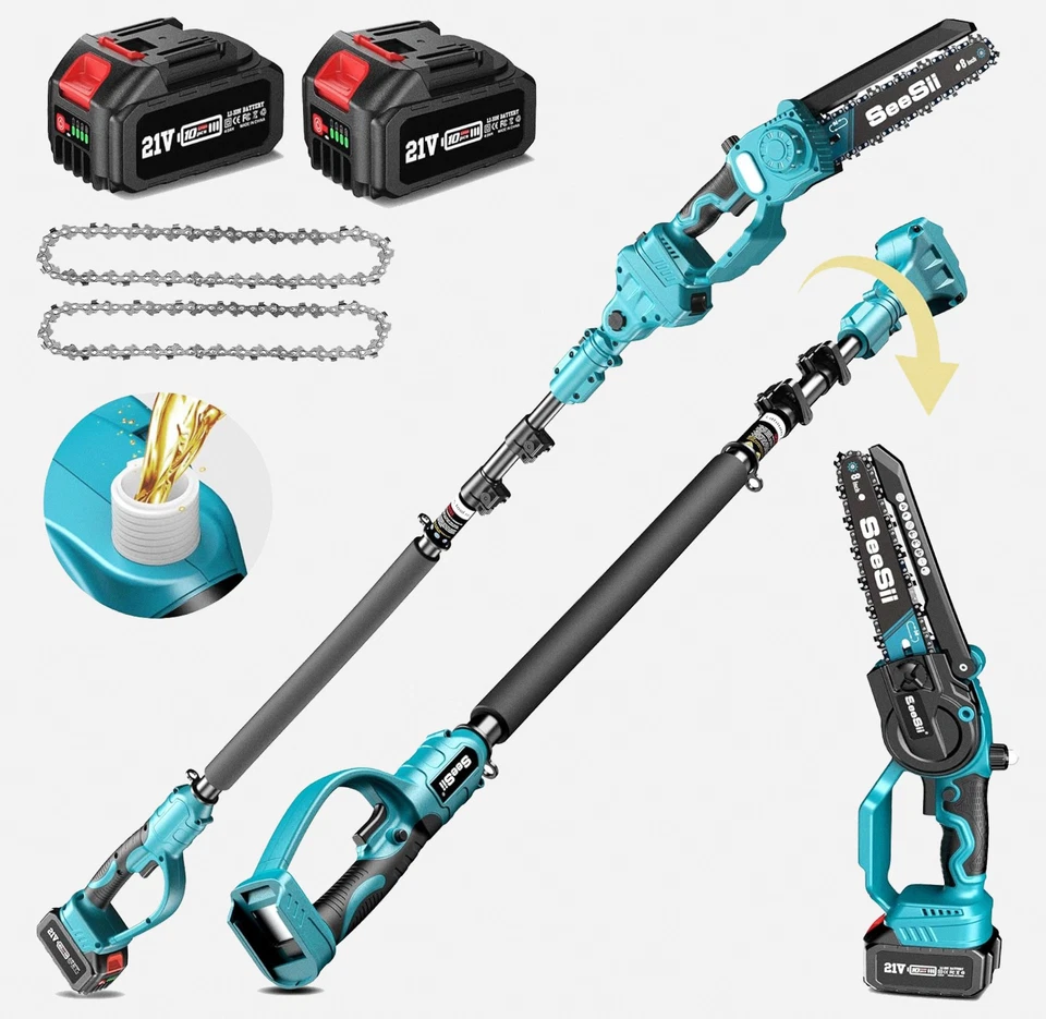 Seesii 10ft Electric Pole Saw 8" Cordless Chainsaw Telescoping Pole Saw Pruning