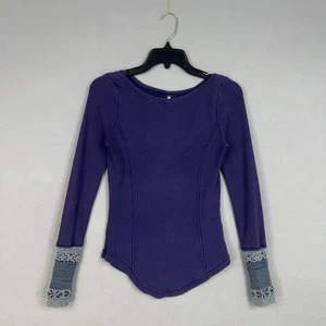 Camisa Free People Mujer XS Púrpura Waffle Térmica Manga Larga Encaje Puño Boho - Imagen 1 de 15