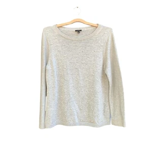 Suéter Talbots Mujer Mediano Pequeño Gris Perla Adornado Cuello Redondo Pullover - Imagen 1 de 10