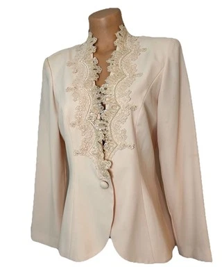 Chaqueta Blazer Karen Miller Karen Miller Rosa Con Cuentas Años 80 Talla 10 Almohadilla para el Hombro Foto 1 de 4