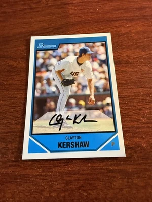 Tarjeta de novato 2007 Bowman Draft Pick #BDPP77 Clayton Kershaw Foto 1 de 2