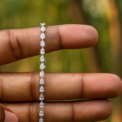3.50 Ct D-E/VS Lab Grown Pear Shape Diamond  Stunning Tennis Bracelet Platinum - Image 1 of 4