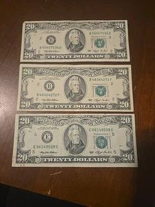 $20 Dollar bills Lot of 3 Old design small face 1993 Circulated - Picture 1 of 10