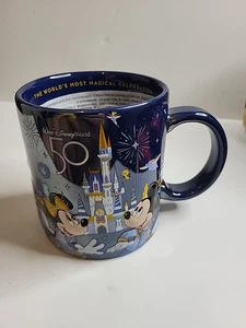 Walt Disney World 50th Anniversary Mickey Minnie Mouse Blue Mug Iridescent New - Picture 1 of 7