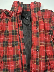 Forever 21 Men’s Flannel Pattern hood/collar Windbreaker Button Up Jacket Size M - Picture 1 of 12