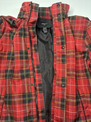 Forever 21 Men’s Flannel Pattern hood/collar Windbreaker Button Up Jacket Size M - Image 1 of 4