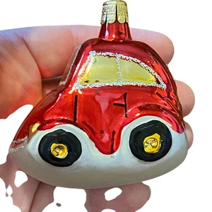 Blown Glass Red car Christmas tree ornament taxi compact glitter - Picture 1 of 7