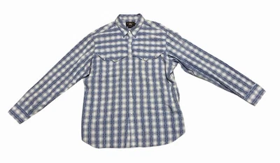 RRL Shirt Mens XL Blue Plaid Pearl Snap Western Double RL Long Sleeve Cotton - Image 1 of 4