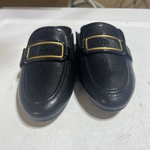 TORY BURCH GEORGIA rückenfreie flache Loafer Pantoletten schwarz Leder goldfarbenes Logo Größe 5 - Bild 1 von 11