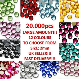 20000pcs LARGE AMOUNT! 2mm RHINESTONES GEMS CRYSTALS 12 COLOURS TO CHOOSE FROM! - Picture 1 of 1