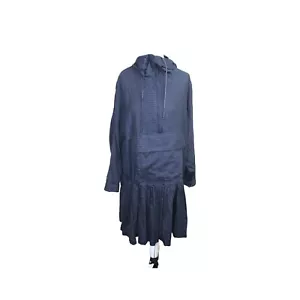 DKNY Hooded Dress Size M Blue Pin Striped Long Sleeves Front Pockets Cotton - Picture 1 of 12