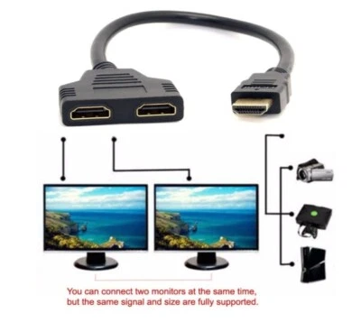 HDMI Stecker auf 2 HDMI Buchsen 1 in 2 Out Splitter Kabel Adapter Konverter Single - Bild 1 von 4