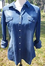 YMI Long Sleeve Pearl Snap Shirt Child Size X-Large Or Womens Med Chambray Denim