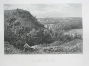 Original 1873 Griswold Engraving NEW HAVEN East Rock Hunter with Dog Connecticut - Picture 1 of 9