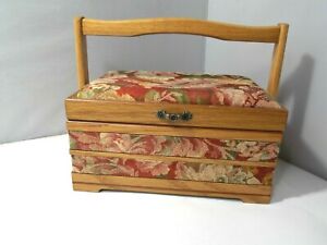 Sewing Basket Wood & Fabric- Tapestry Cloth Covered & Padded