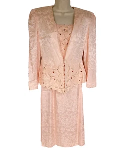 Vintage 80er Horchow Damen Seide Blazer Rock Anzug Set Größe 6 Rosa Blumen Perlen 2-teilig - Bild 1 von 15