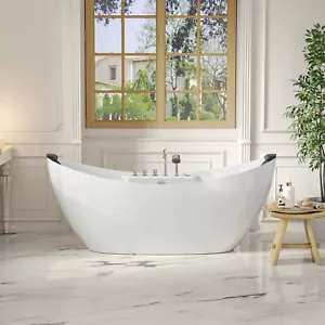 67-in L x 28.7-in W White Acrylic Center Drain Freestanding Whirlpool Tub - Picture 1 of 16