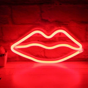 Rote Lippen LED Neonlicht Schild Wandleuchte Ständer Bar Lampe Zuhause Kinderzimmer - Bild 1 von 2