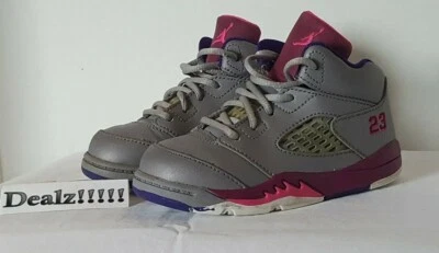 Air Jordan 5 2013 retro ~ gris cemento/rosa flash 440890-009 niño pequeño talla 7C Foto 1 de 4