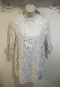 FOREVER UNIQUE ivory tunic short dress embriodery anglais sz 12 💓 3/4 Slves Fab - Picture 1 of 7