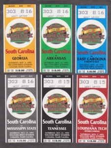 6 1992 USC SOUTH CAROLINA GAMECOCKS Football Home Games Ticket Stubs ~ 100 Years - Picture 1 of 2