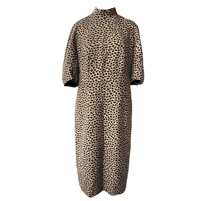 Akris Wool Sheath Midi Dress Women's Size 12 Leopard Print Silk Lined Luxury - Image 1 of 4