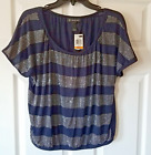 $69 NWT INC Blue / Silver Womens Embellished Bubble Hem Top Size S Small