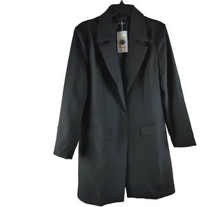 Pretty Garden Size M Black 1 Button Lined Long Suit Blazer With Pockets NWT - Picture 1 of 14