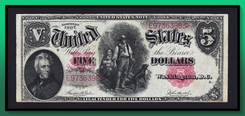 Fr. 88 1907 $5 Legal Tender *WOODCHOPPER* VF Cover