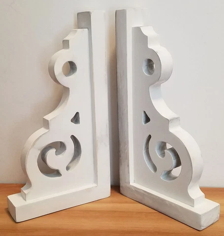 Pair of Distressed White Wood Corbels Shelf Brackets Rustic Farmhouse VSB013 Cover