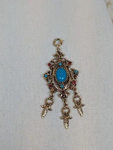 Colgante Vintage CELEBRITY NY Turquesa y Siam Rojo Estrás Firmado - Imagen 1 de 9