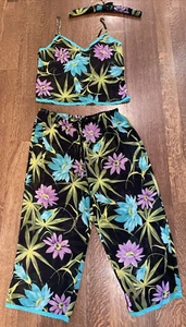 Valerie Stevens Large Tropical Floral 4pc Pajama Set Cami Pants Hanger NEW w/Tag - Picture 1 of 24